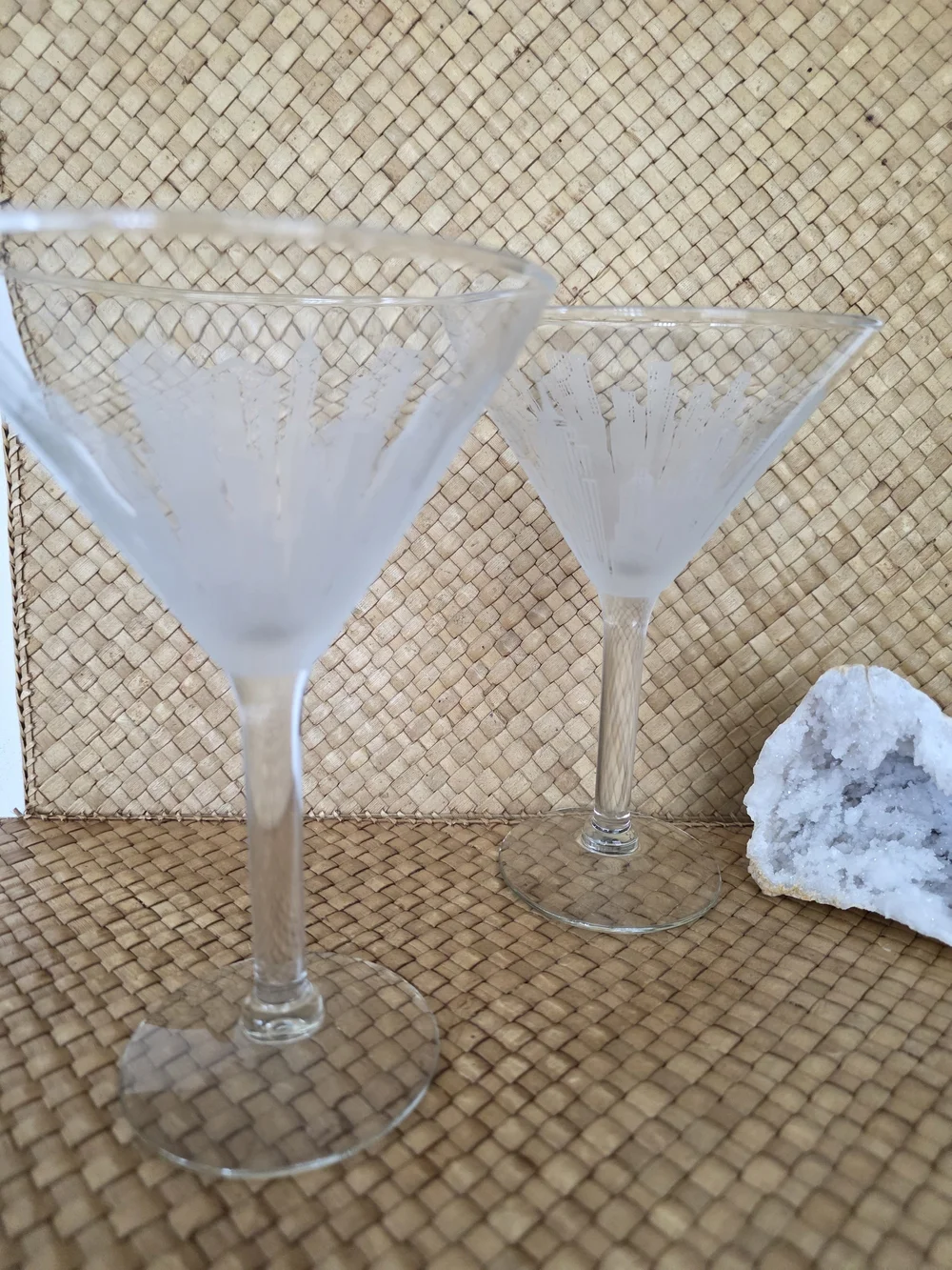 Mikasa Etched New York City Skyline Martini Glasses - Clear and Frosted